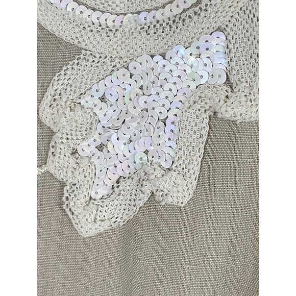 Retro Floral Linen Jacket M Tan Preppy Classic Chic Sequin Artsy Boho Western - Picture 9 of 14
